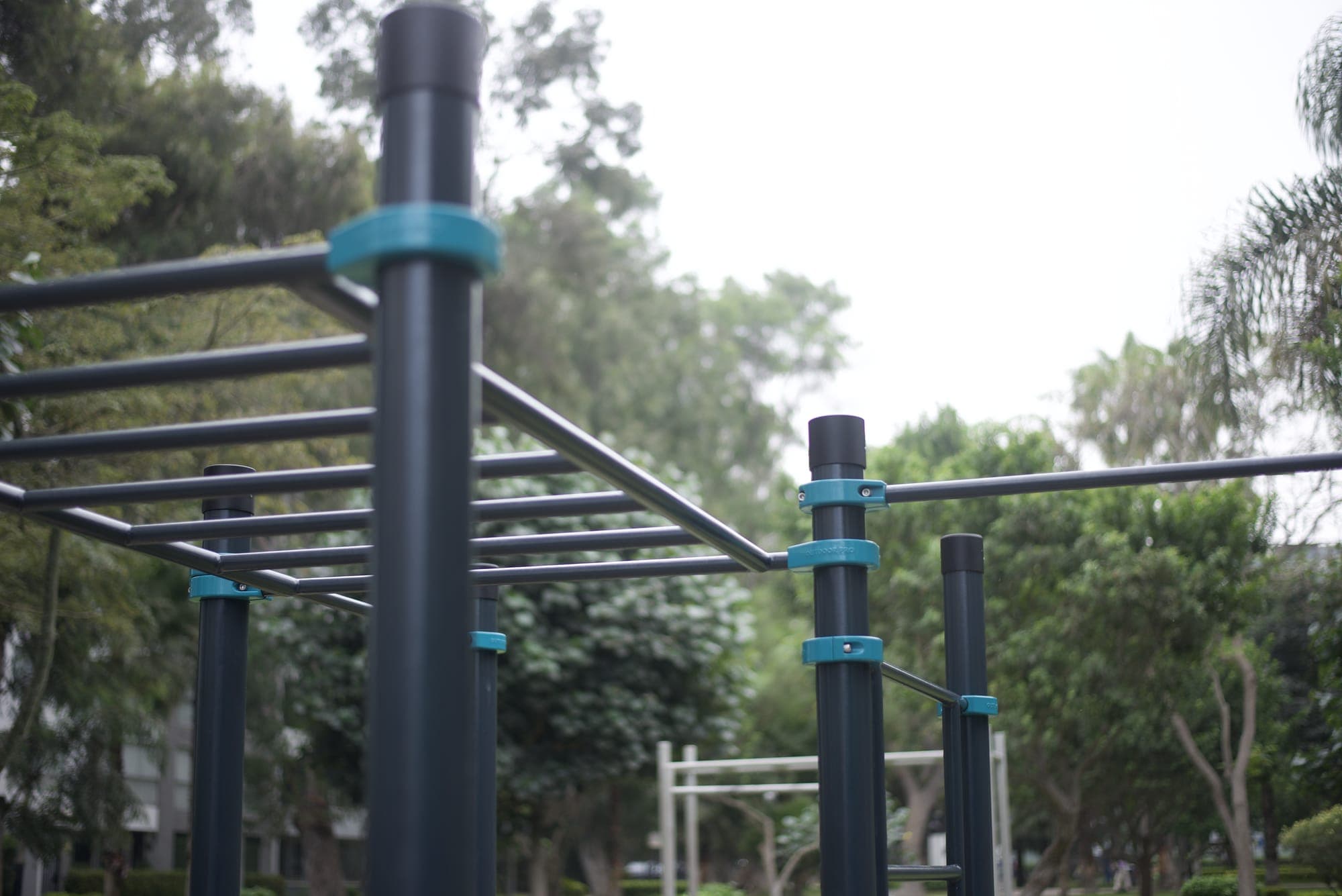 Pasamanos de calistenia entre los árboles de un parque